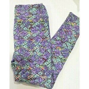 TC LuLaRoe Tall & Curvy Leggings Purple Daffodil Floral Print Stretch Pants